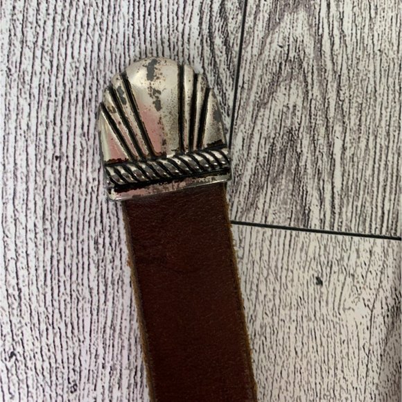 VTG Womens French Cuir Vachette Belt Skinny Southwestern Sz XL Brown Leather 90s main image 4
